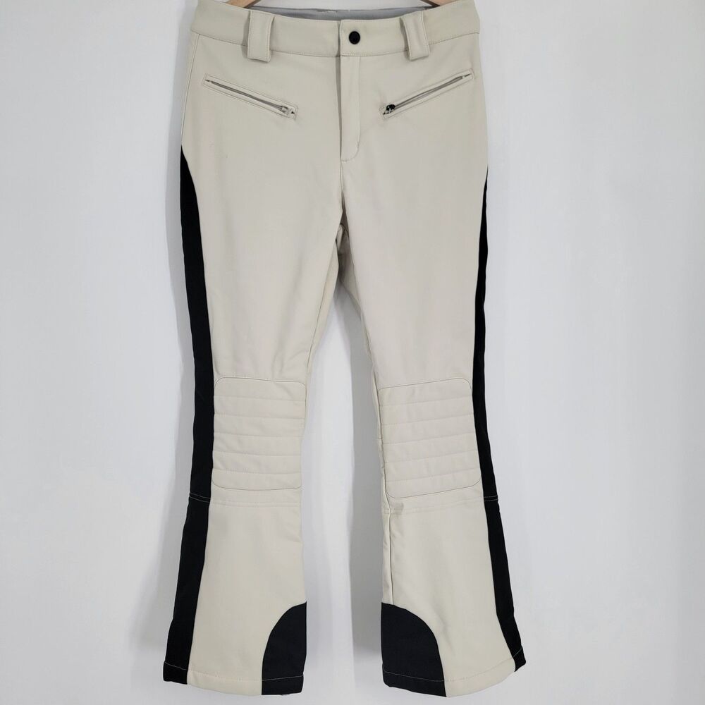GSOU SNOW Womens M Ivory Black Fleece Lined Stretch Ski Snow Pants Bootcut